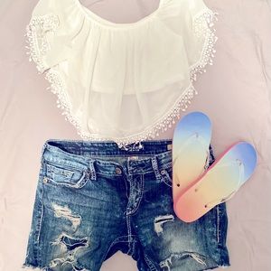 Silver Cut Off Shorts
